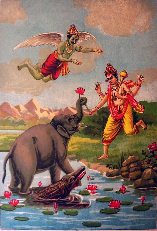 Elephant offering lotus to Lord Vishnu