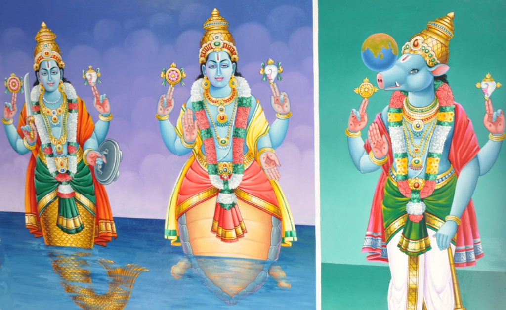 Matsya, Kurma and Varaha avatars of Lord Vishnu