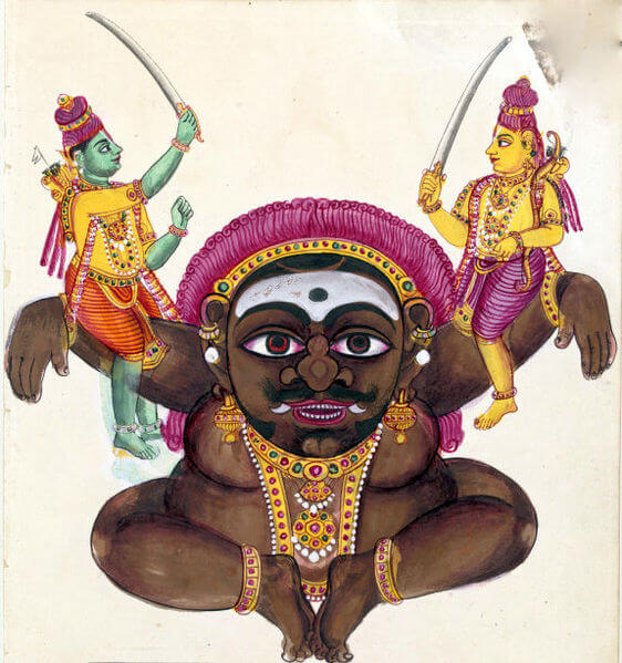Rama and Lakshmana on arms of Kabandha demon