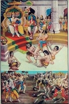 Angada mediating with Ravana on behalf of Rama