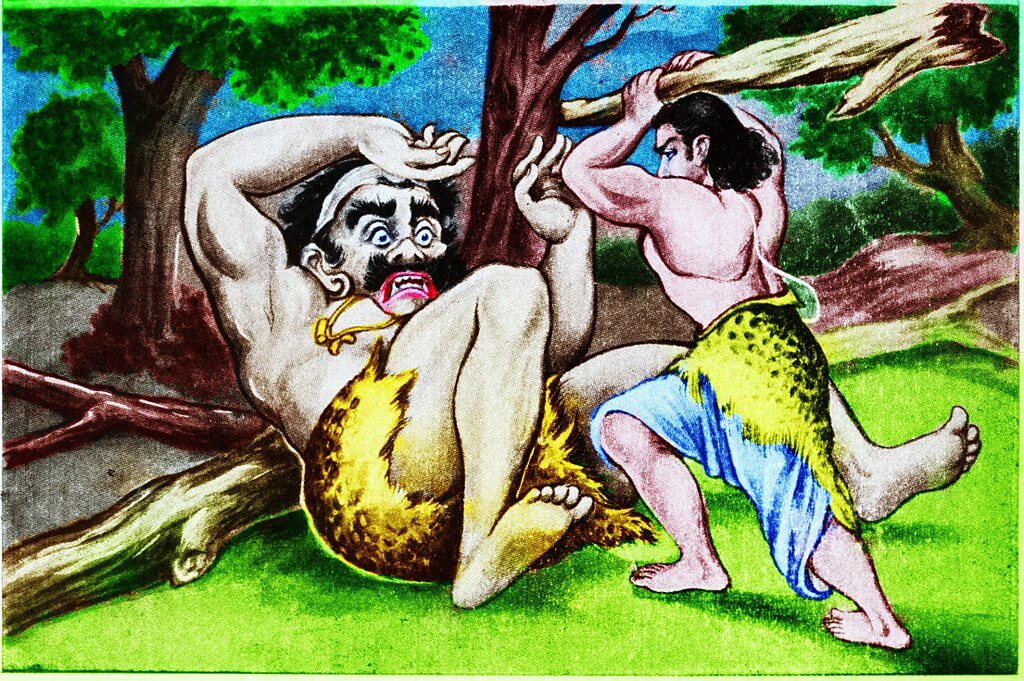 Bhima figthing with the demon Bakasura