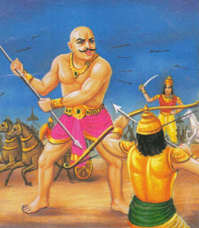 Karna and Ghatotkacha engaged in battle