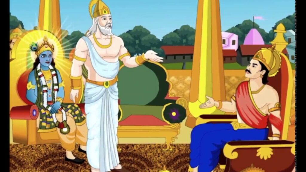 Krishna, Bhishma and Yudhistira discussing Rajasuya yaga