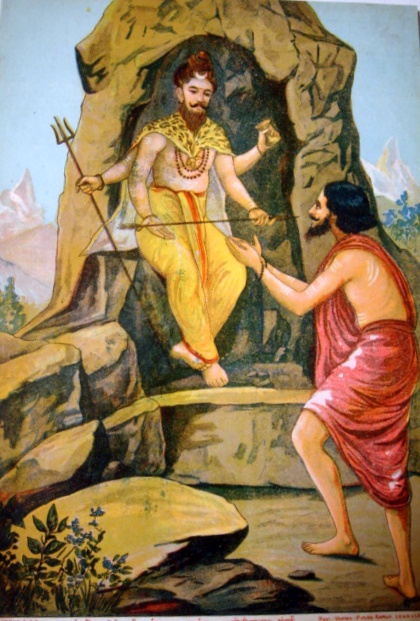 Arjuna receiving the Pashupatastra from Lord Shiva