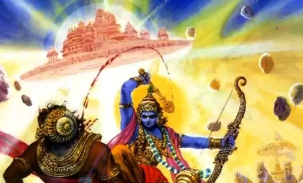Lord Krishna killing the demon Salva