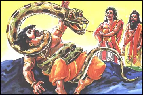 Bhima trapped by the boa snake (Ajagara)