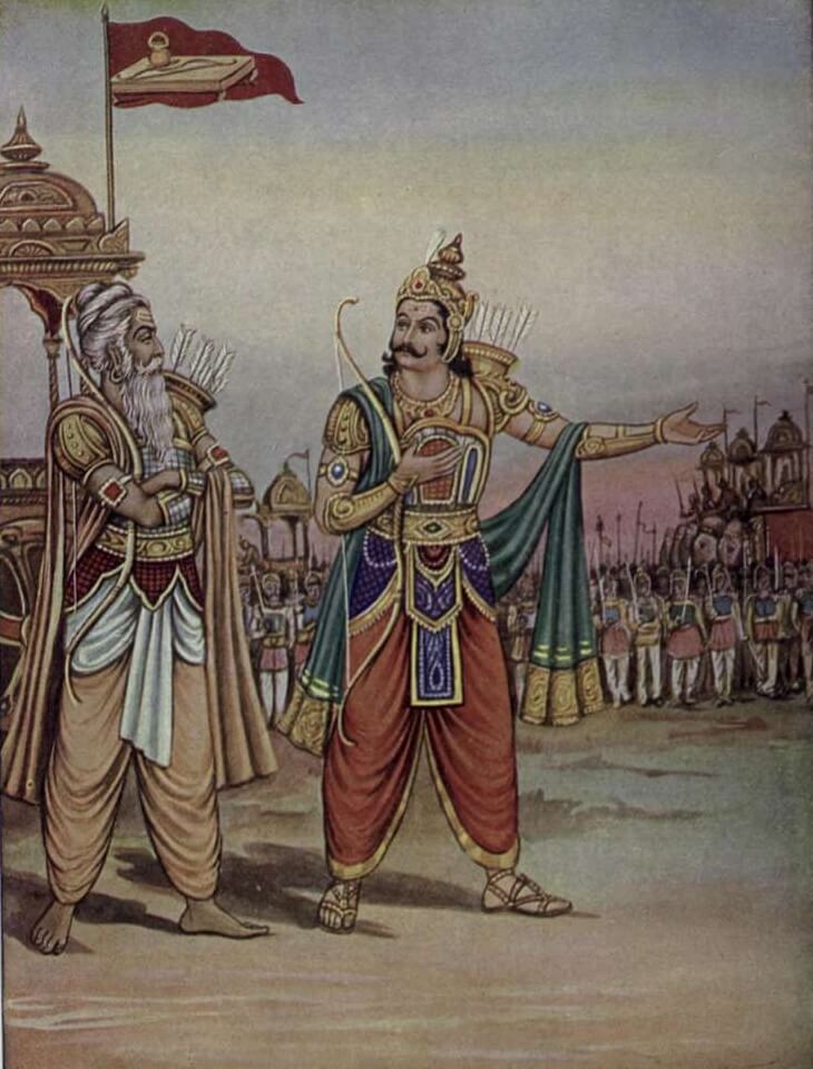 Duryodhana, along with his army approaches Drona