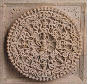 A ceiling decoration from a Jain temple in Ranakpur, Rajasthan where the knots represent the interlinking notion of karma